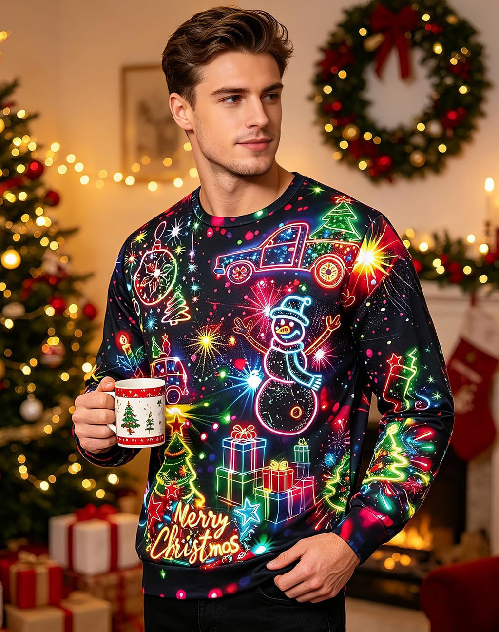 Neon Christmas Lights 3D Print Sweatshirt, view 3