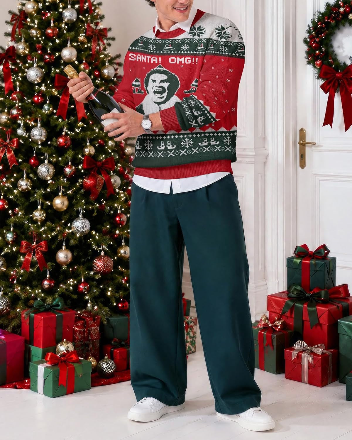 Santa OMG I Know Him Ugly Christmas Sweater, view 5