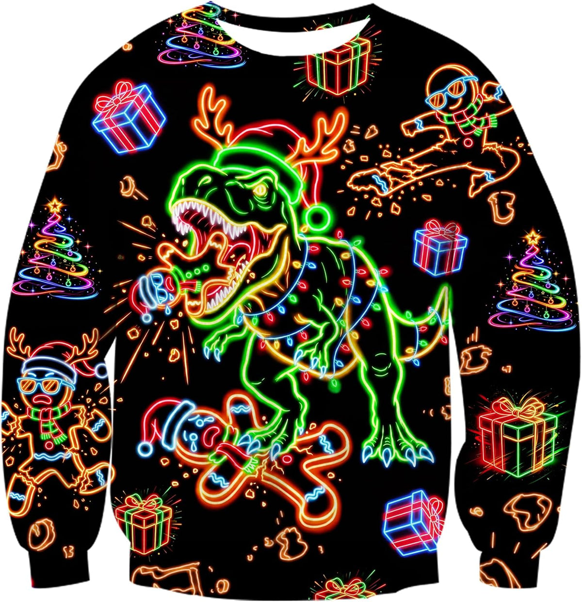 Neon Dinosaur Christmas Sweatshirt