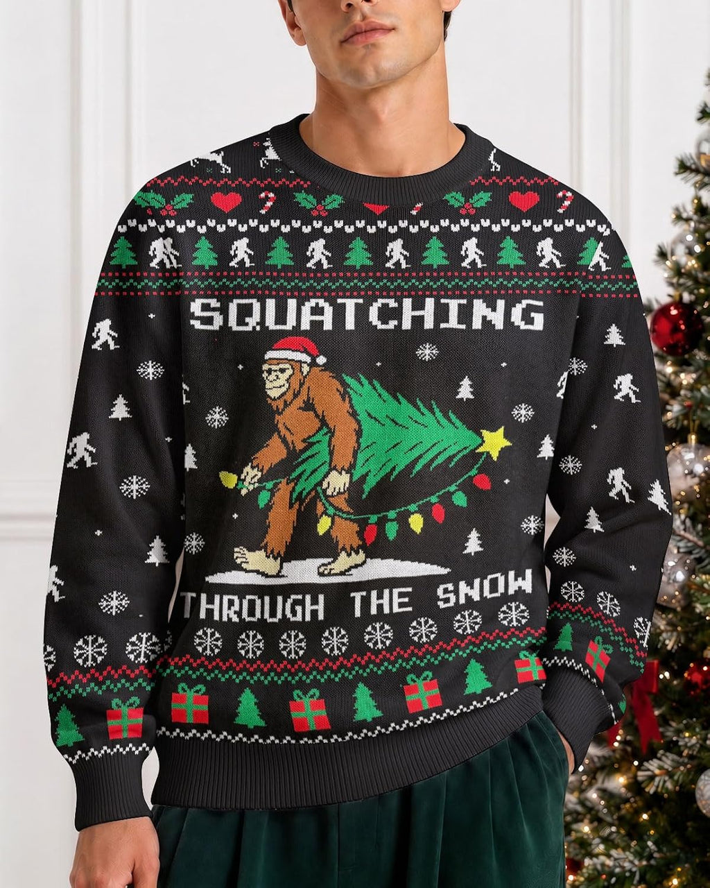 Squatching Through the Snow Bigfoot Sweater, view 2