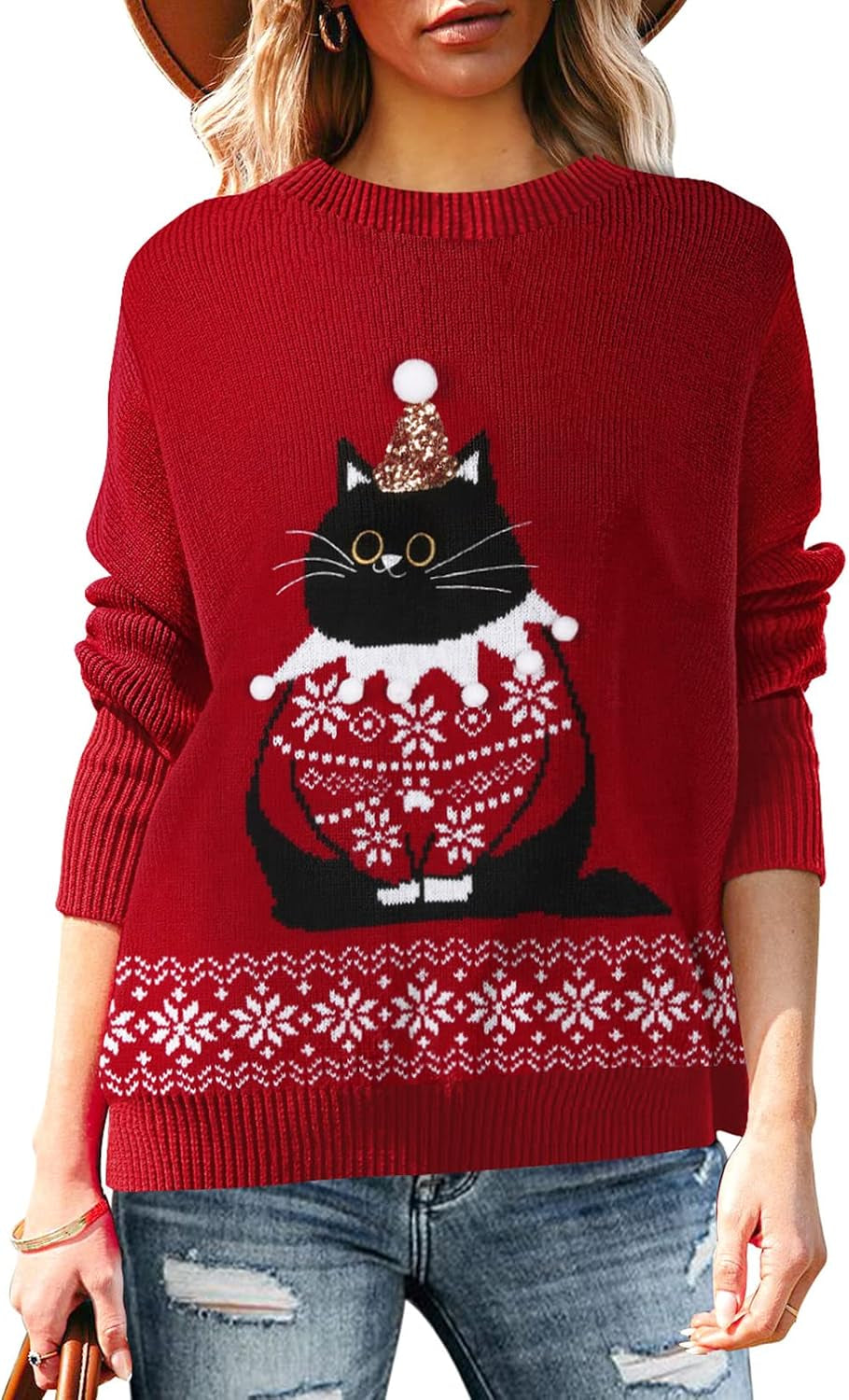 Christmas Cat Knit Sweater