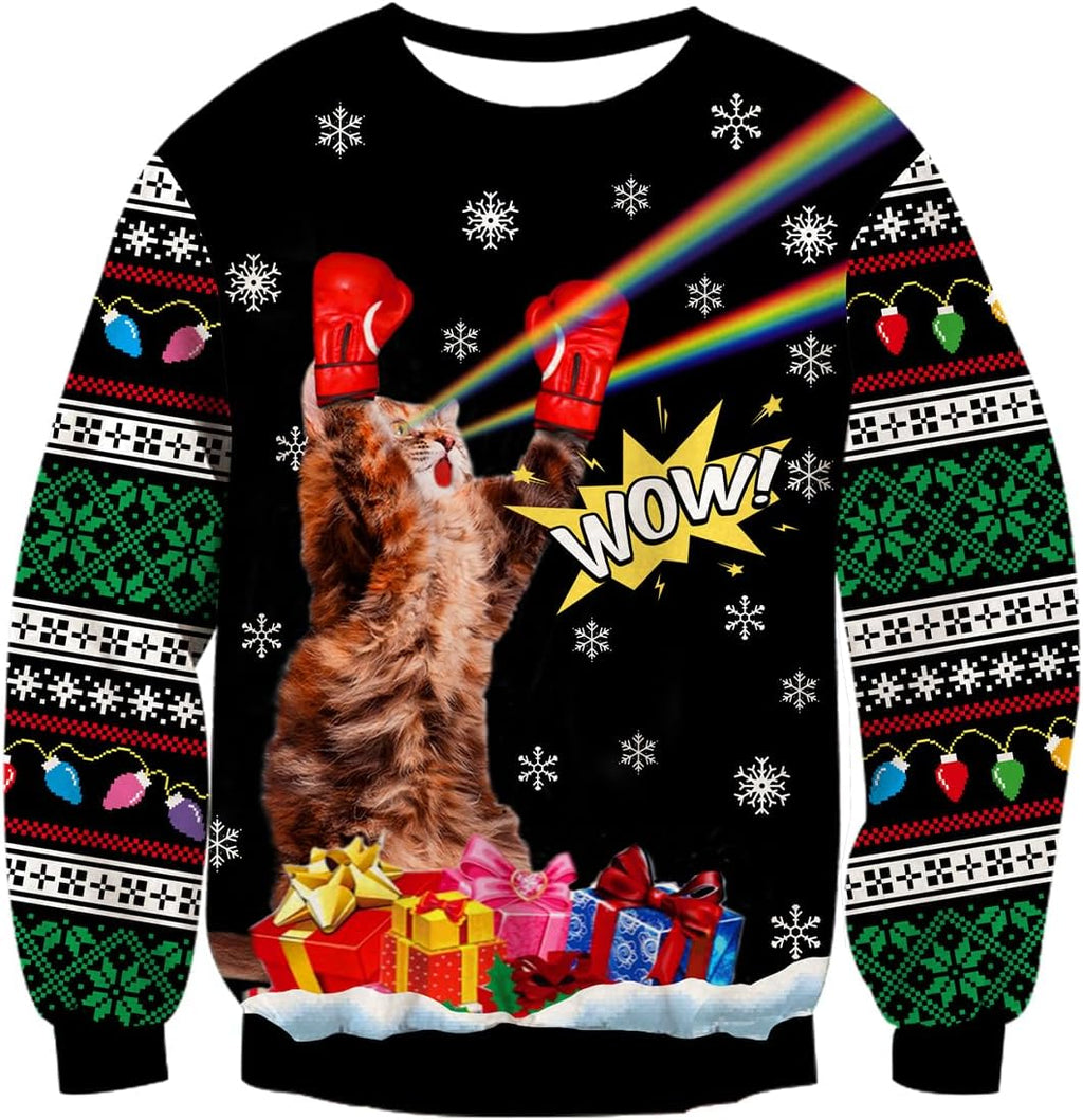 Boxing Cat Ugly Christmas Sweatshirt