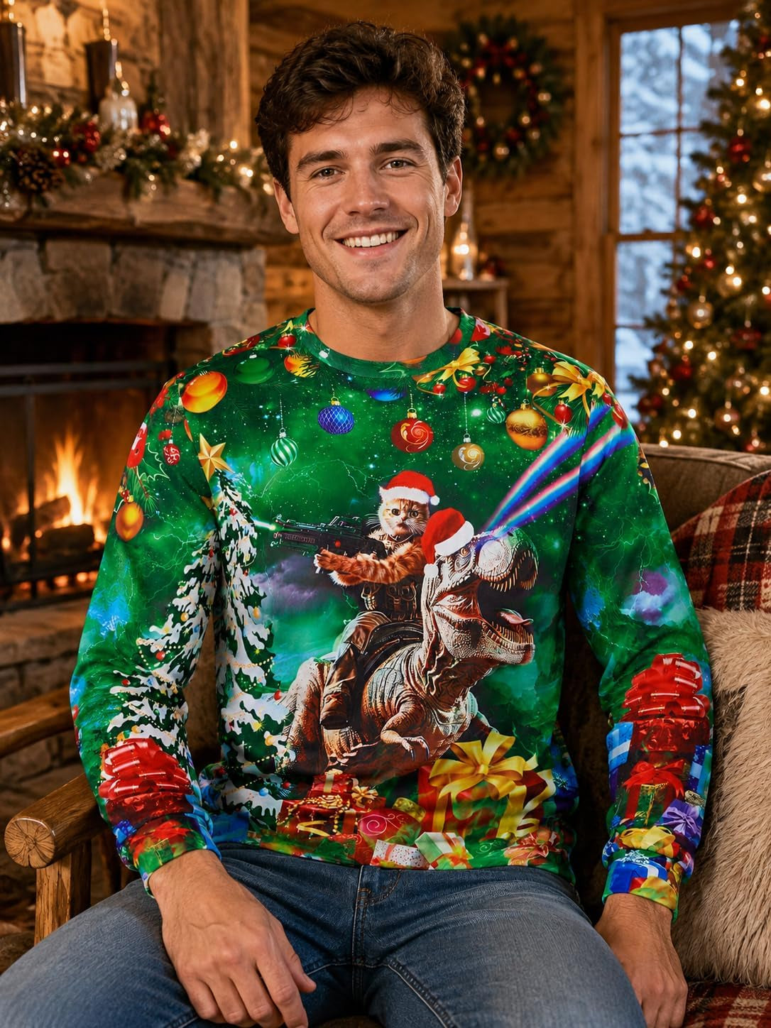 Laser Cat T-Rex Christmas Sweatshirt, view 5