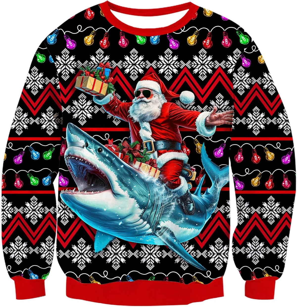 Shark-Riding Santa Christmas Sweatshirt