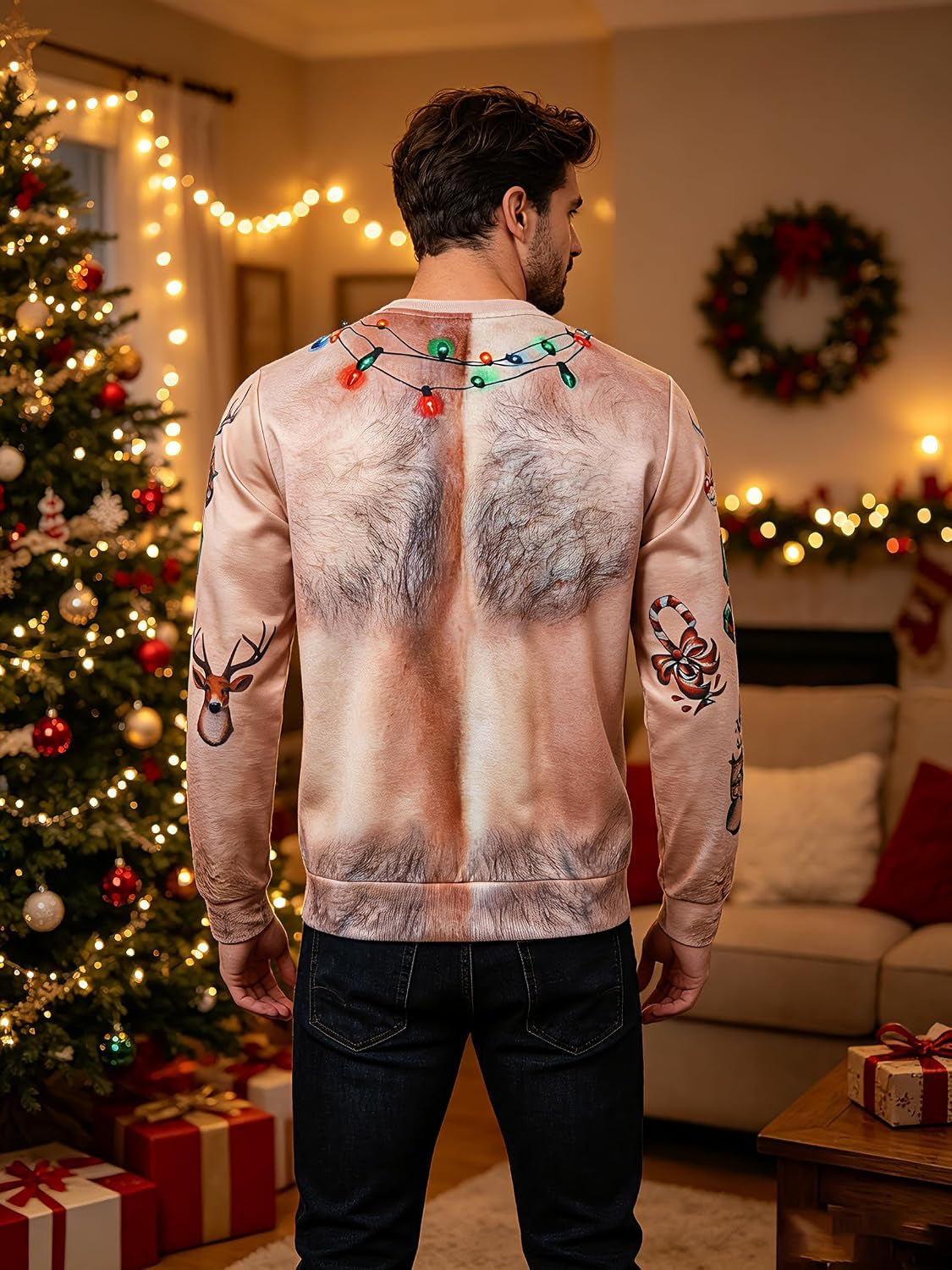 Hairy Chest Ornaments Christmas Sweatshirt, view 3
