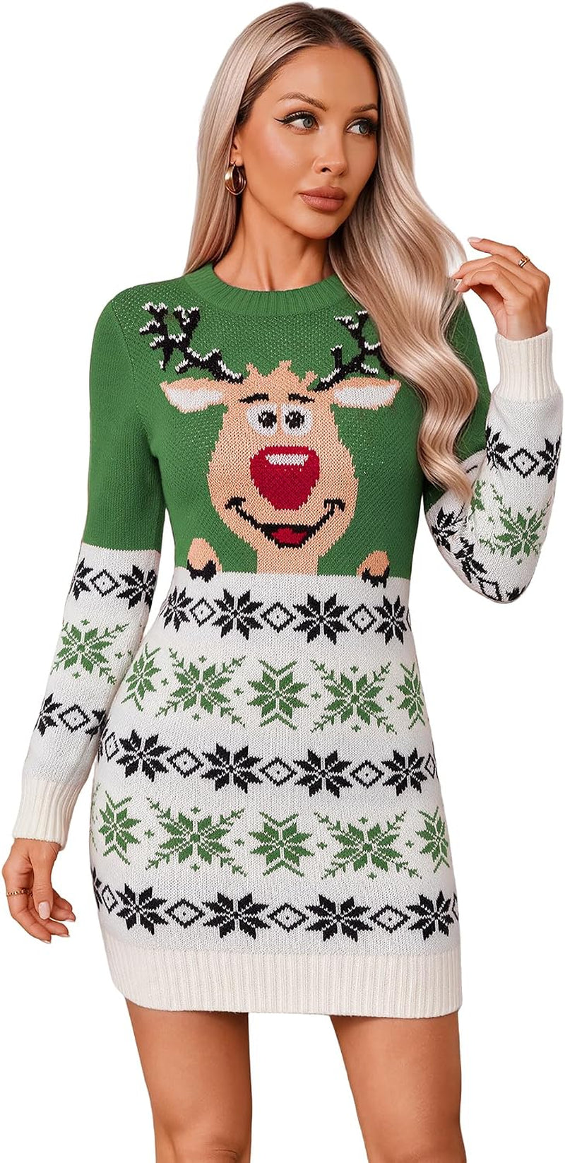 Reindeer Fair Isle Christmas Sweater Dress