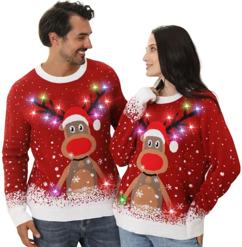 Light-Up Reindeer Ugly Christmas Sweater
