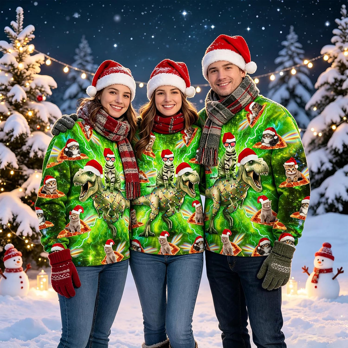 Santa T-Rex 3D Print Christmas Sweatshirt, view 6