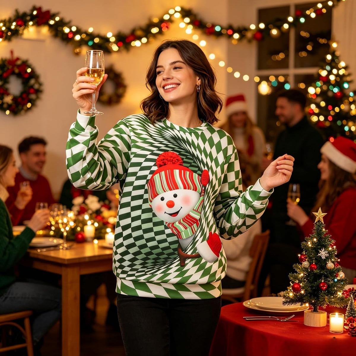 3D Snowman Illusion Christmas Sweatshirt