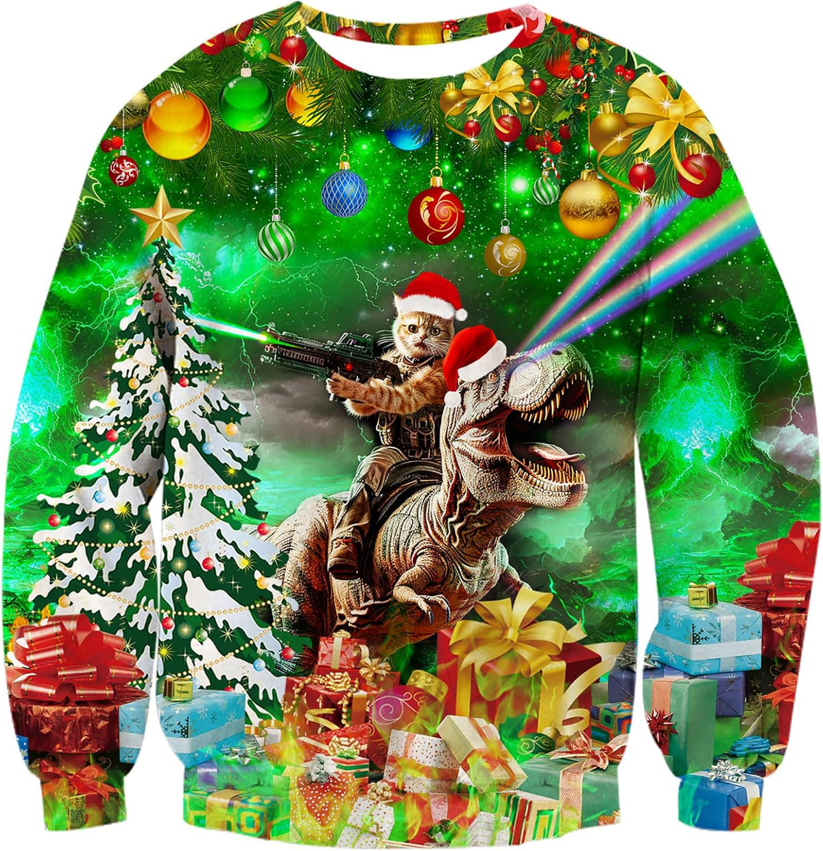 Laser Cat T-Rex Christmas Sweatshirt