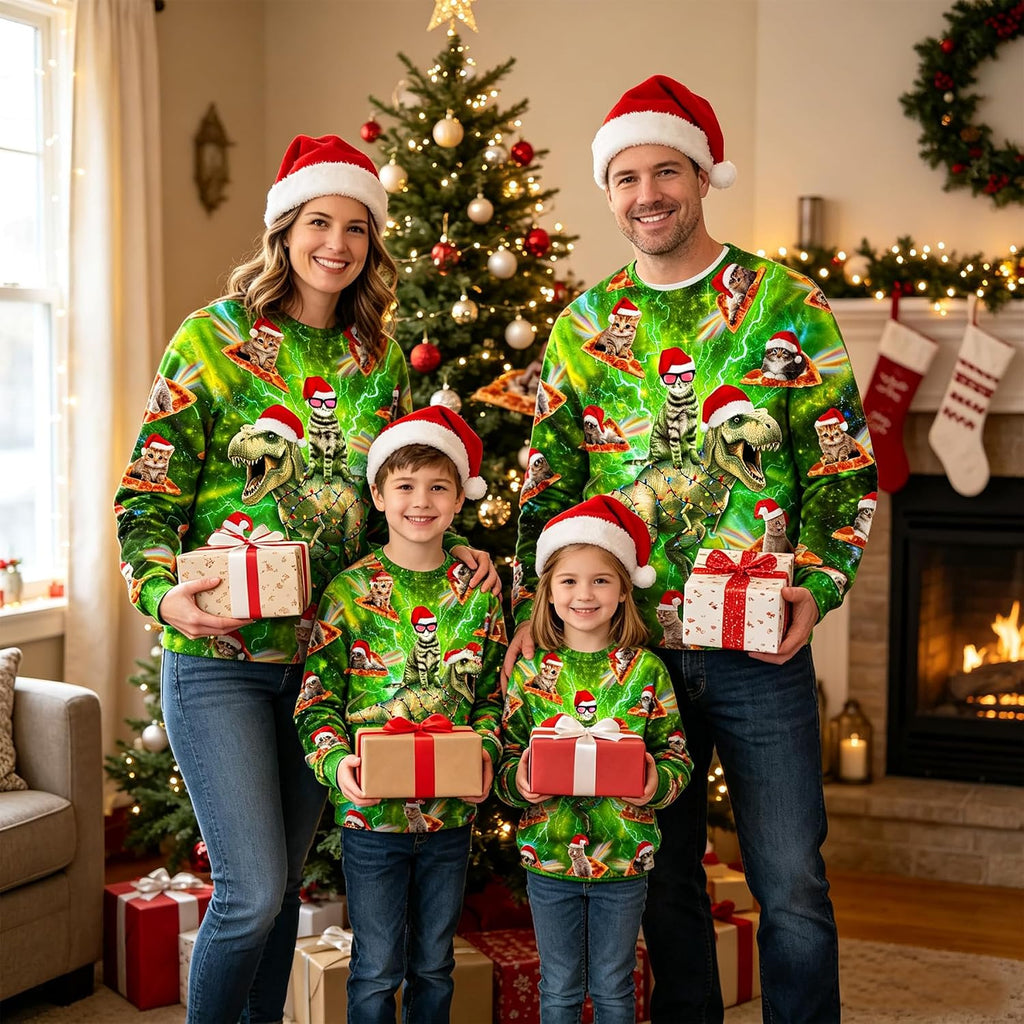 Santa T-Rex 3D Print Christmas Sweatshirt, view 2