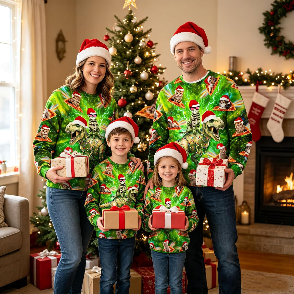 Santa T-Rex 3D Print Christmas Sweatshirt, view 2