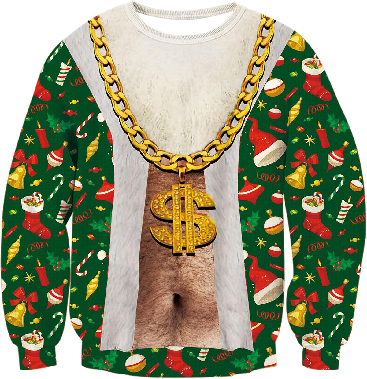 Gold Chain Hairy Chest Christmas Sweatshirt