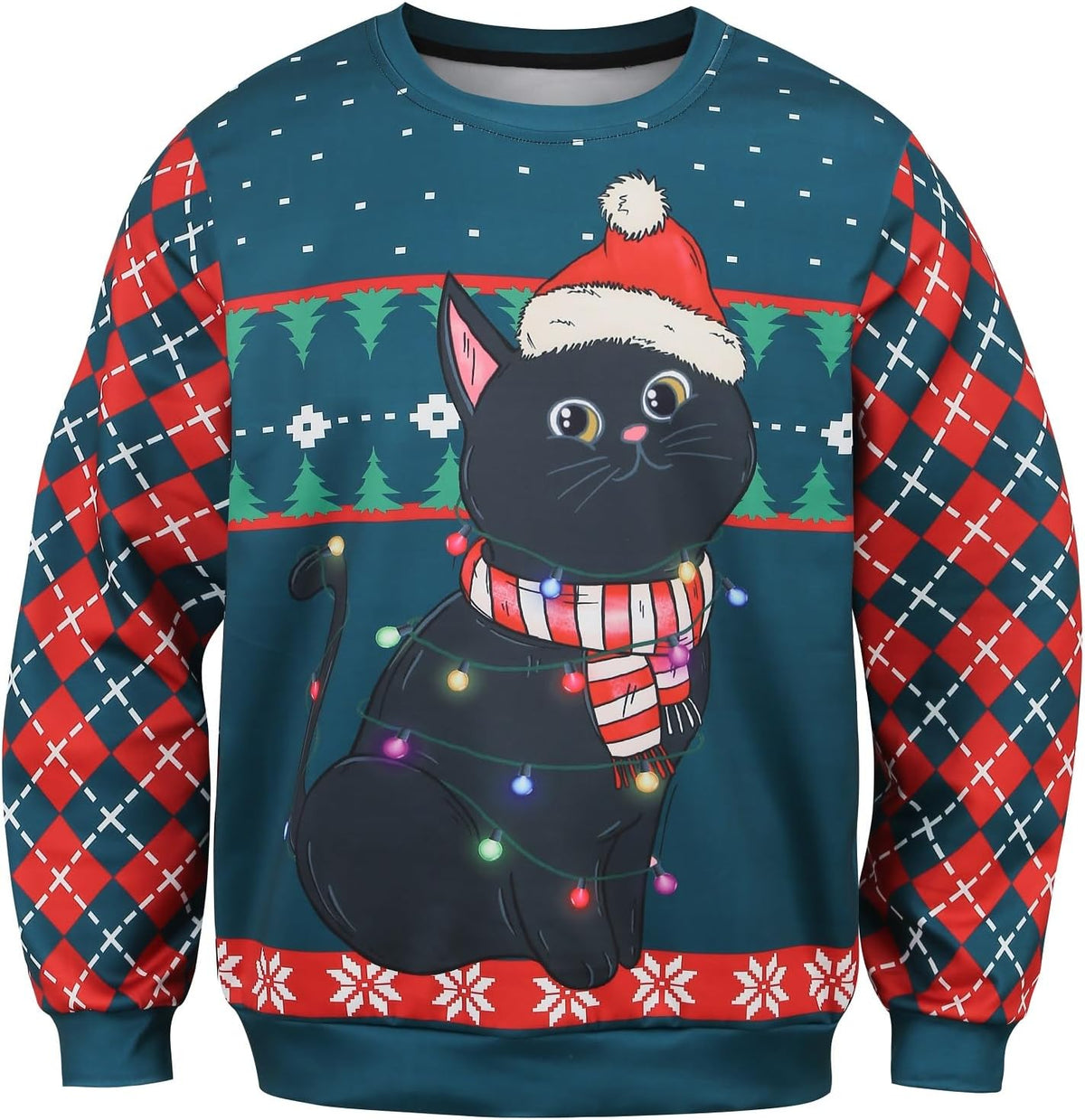 Christmas Lights Cat Ugly Sweatshirt