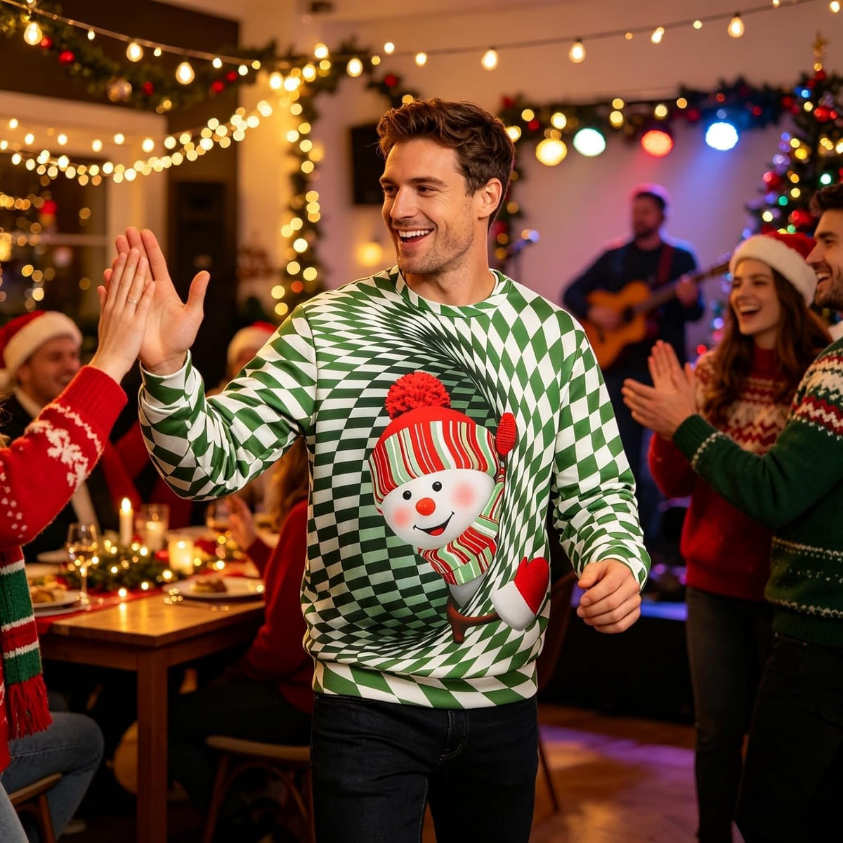 3D Snowman Illusion Christmas Sweatshirt