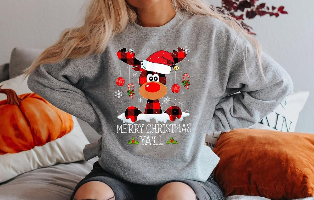 Plaid Reindeer Christmas Sweatshirt
