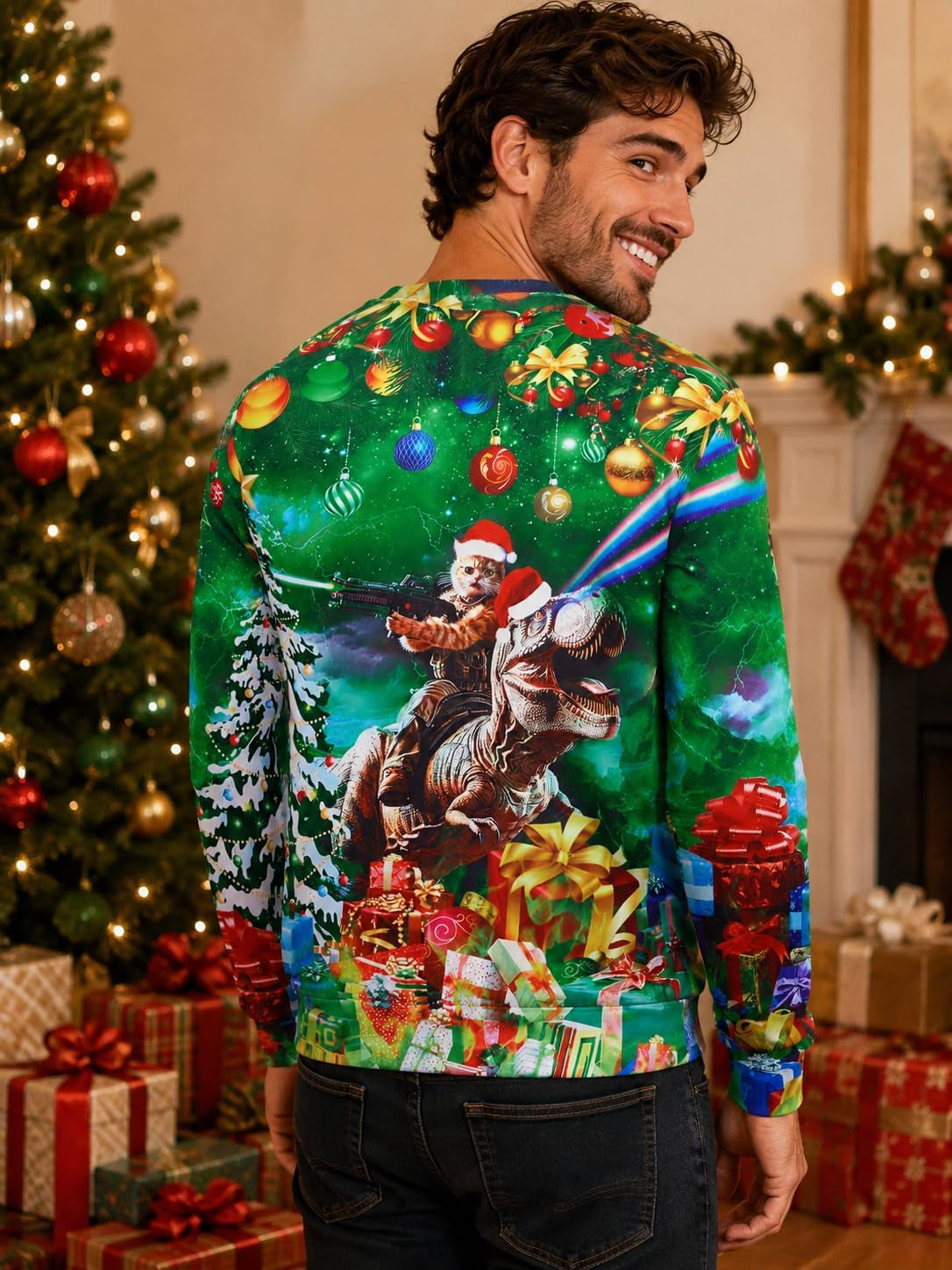 Laser Cat T-Rex Christmas Sweatshirt, view 4