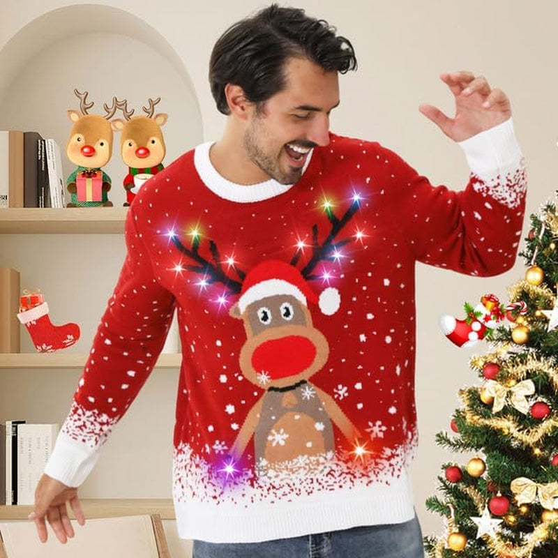 Light-Up Reindeer Ugly Christmas Sweater, view 2