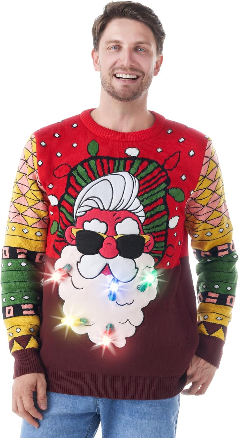 Light-Up Cool Santa Ugly Christmas Sweater, view 5