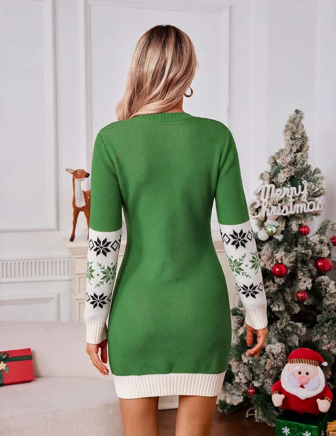 Reindeer Fair Isle Christmas Sweater Dress