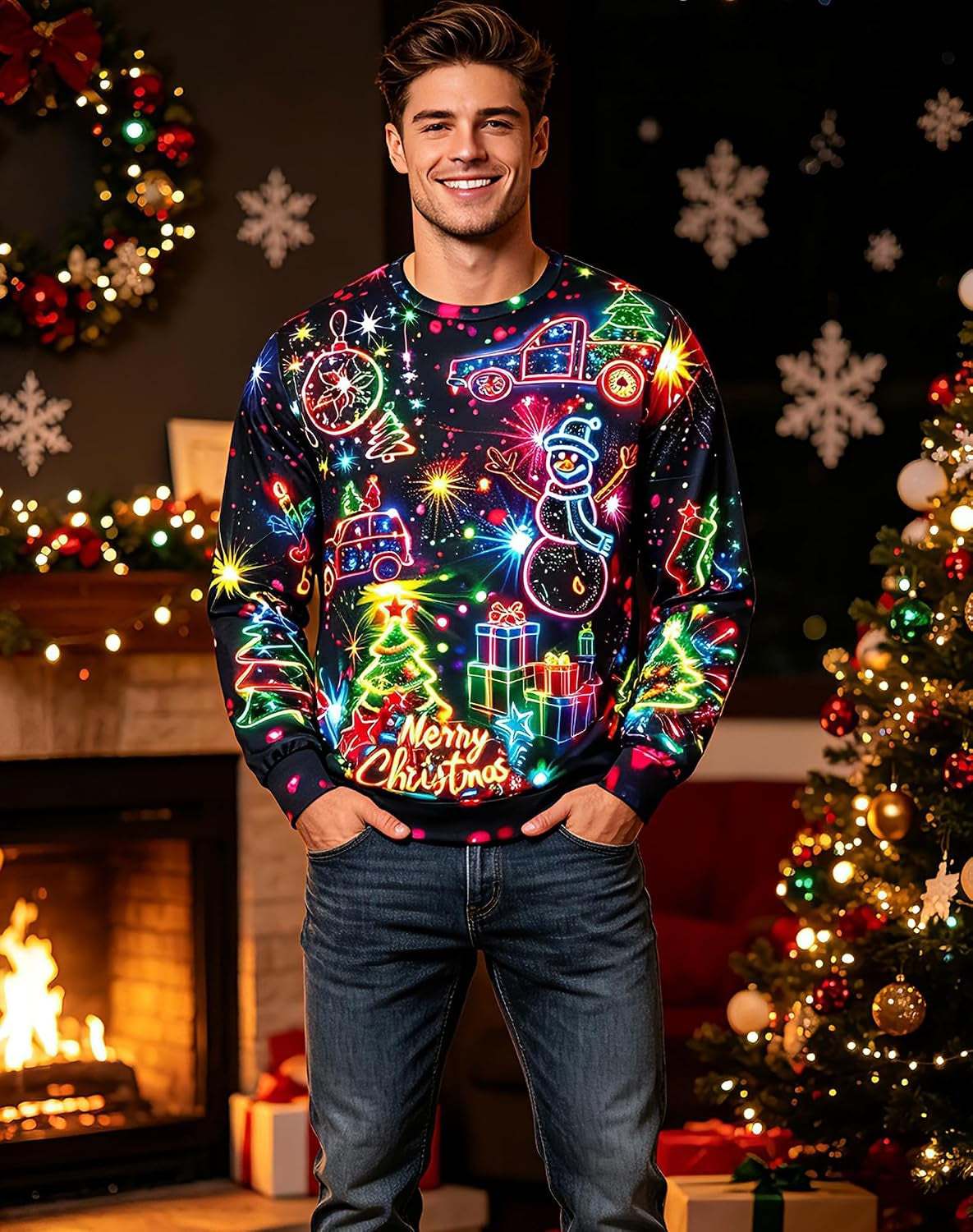Neon Christmas Lights 3D Print Sweatshirt, view 2