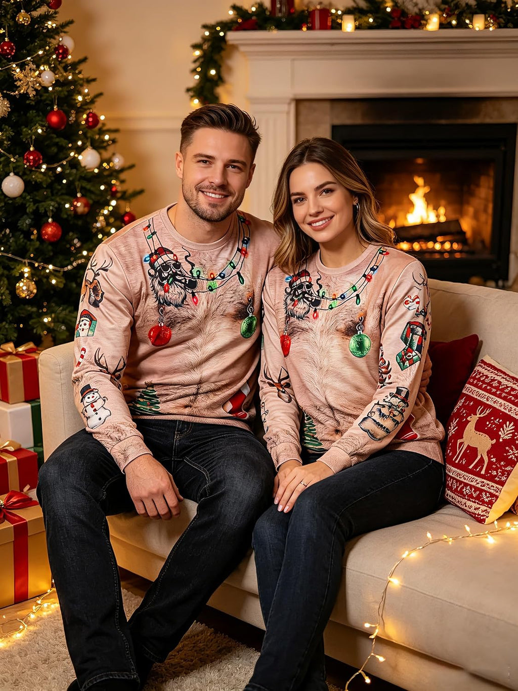 Hairy Chest Ornaments Christmas Sweatshirt, view 4
