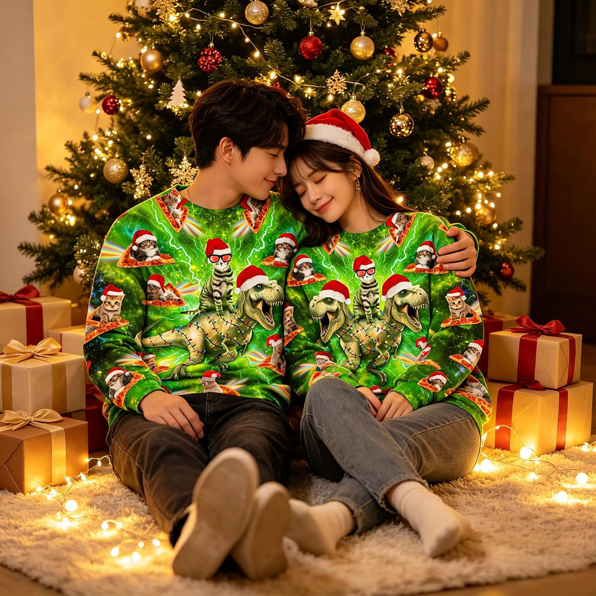Santa T-Rex 3D Print Christmas Sweatshirt, view 3