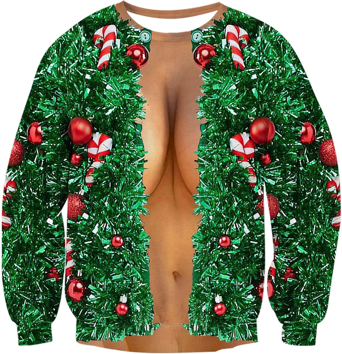 Green Cardigan Cleavage Illusion Christmas Sweatshirt