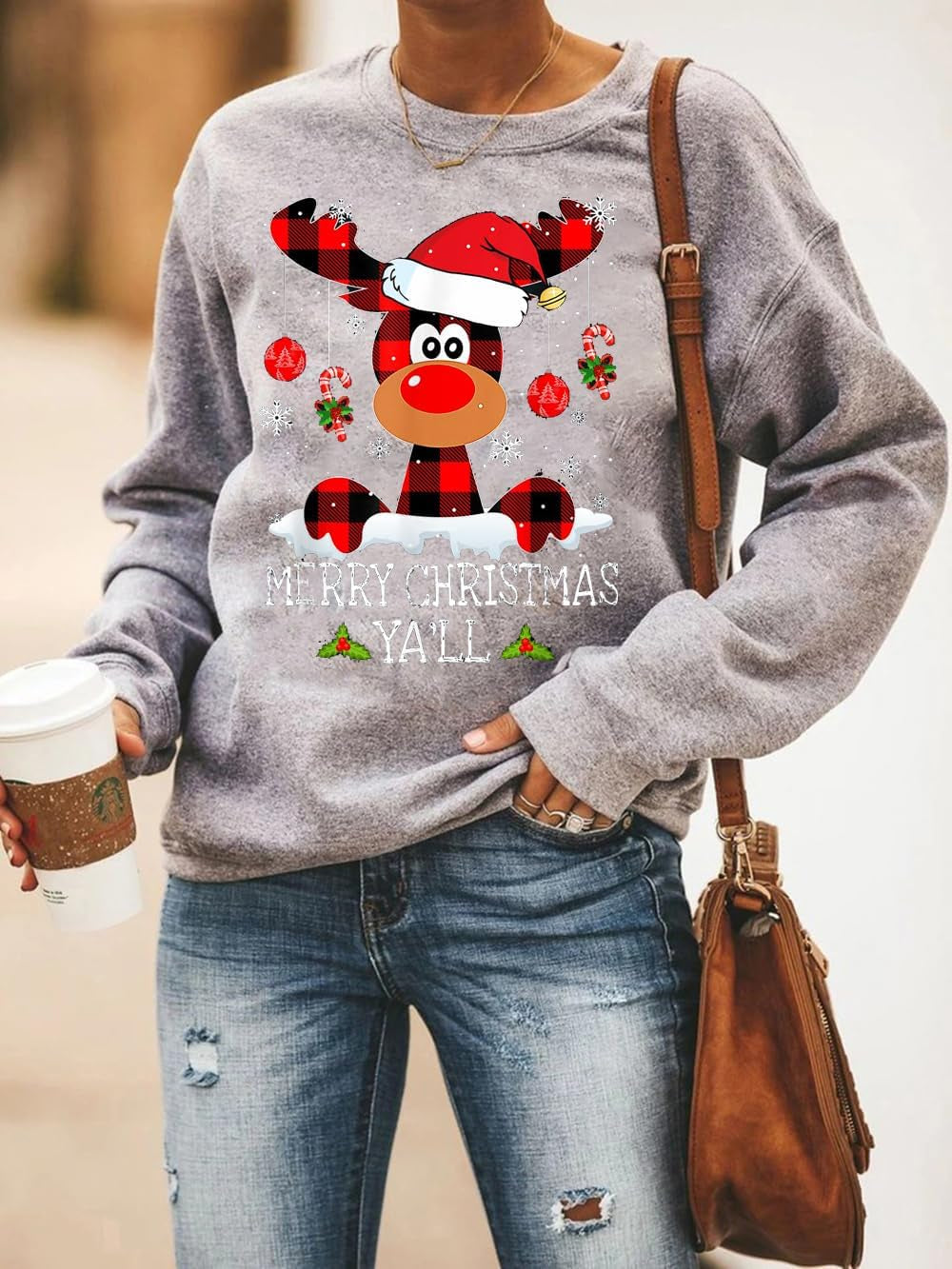 Plaid Reindeer Christmas Sweatshirt