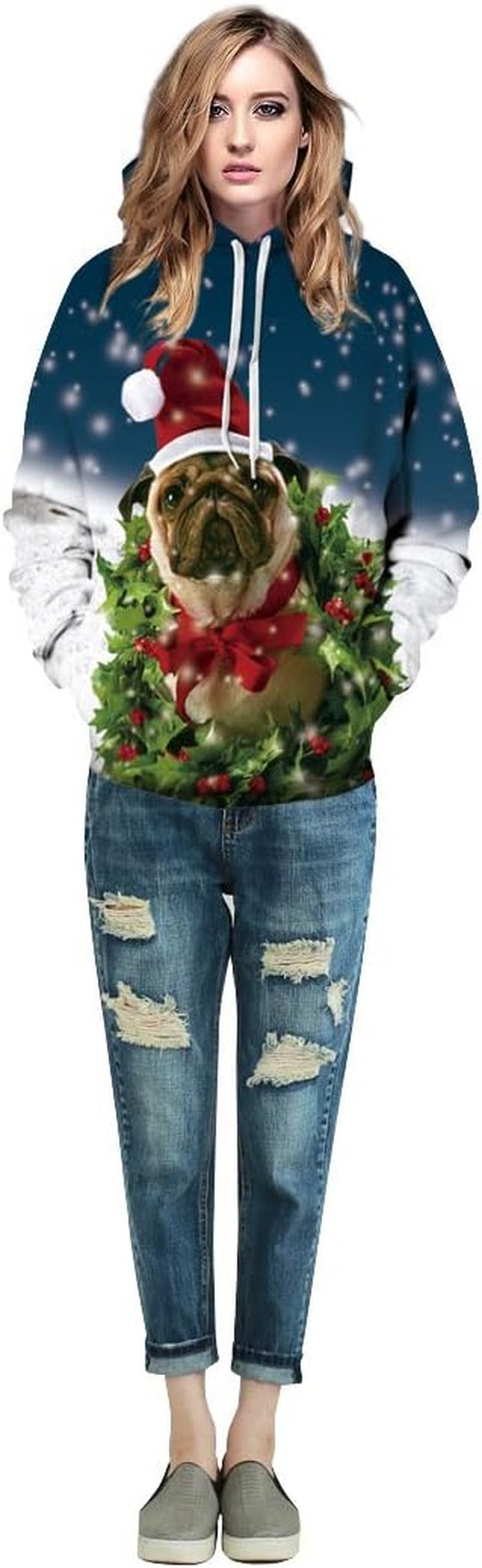 Christmas Pug Wreath Hoodie