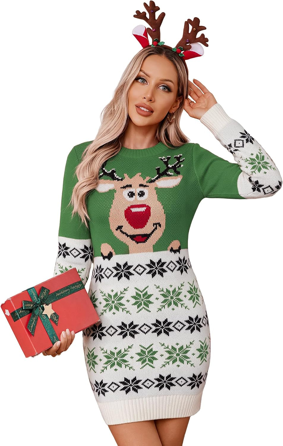 Reindeer Fair Isle Christmas Sweater Dress