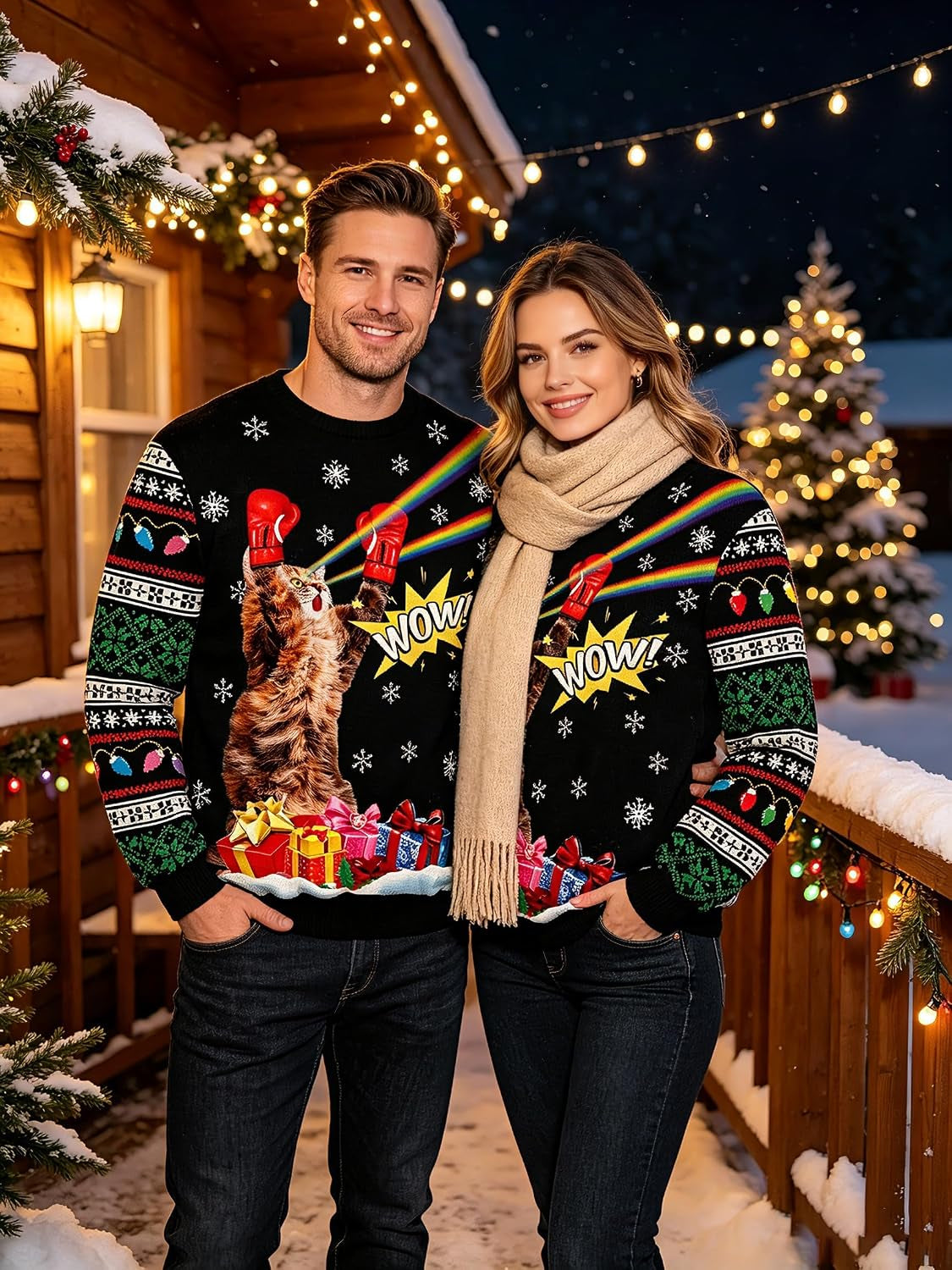Boxing Cat Ugly Christmas Sweatshirt, view 7