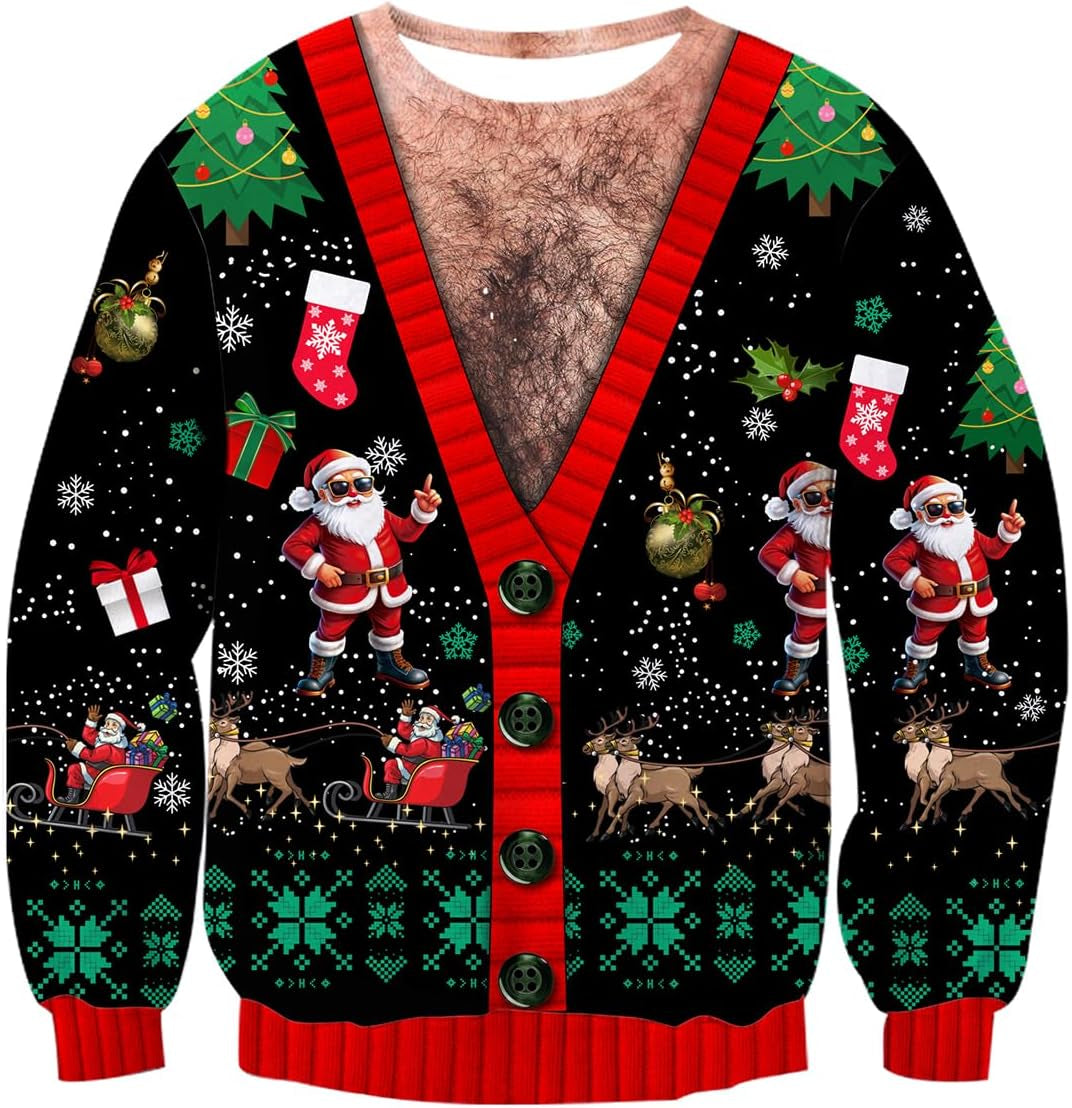 Hairy Chest Cardigan Illusion Christmas Sweatshirt