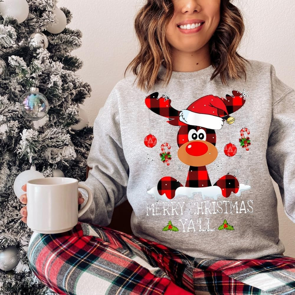 Plaid Reindeer Christmas Sweatshirt