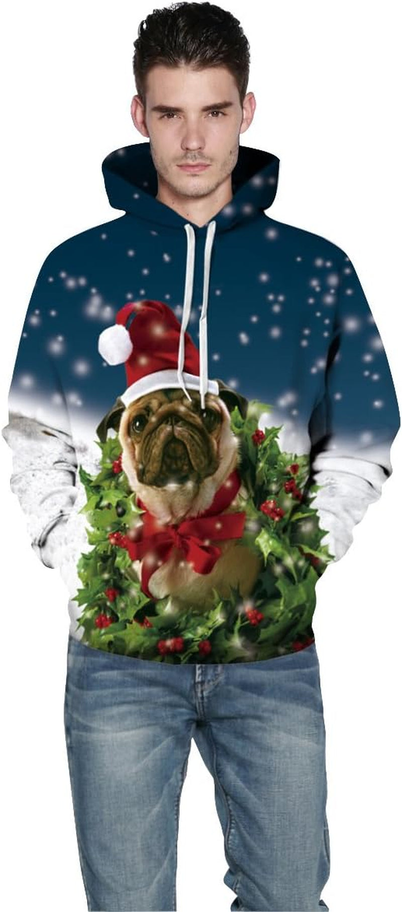 Christmas Pug Wreath Hoodie