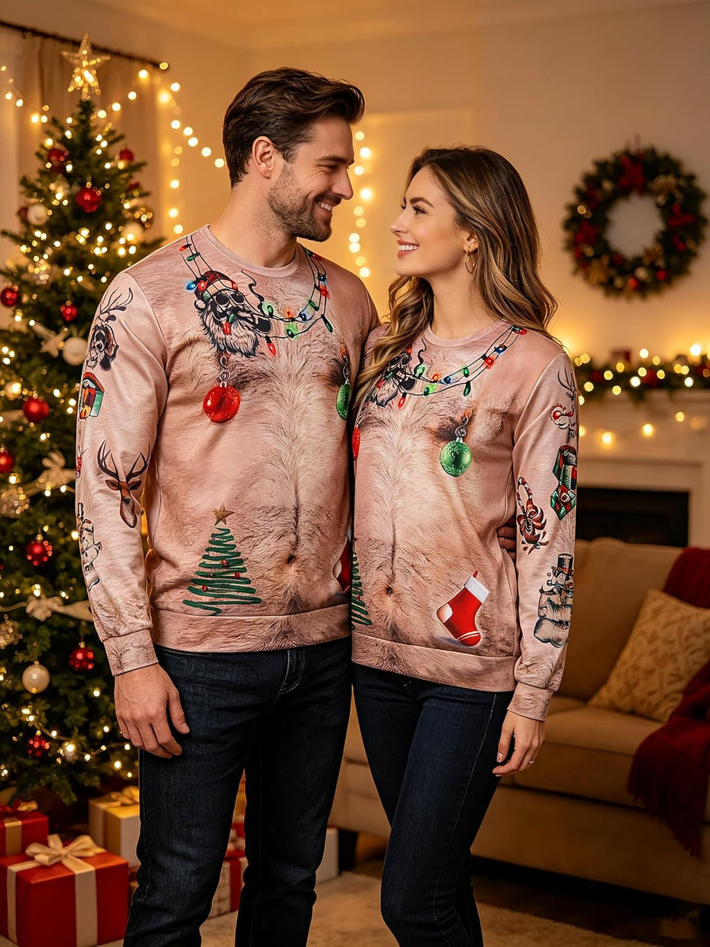 Hairy Chest Ornaments Christmas Sweatshirt, view 6